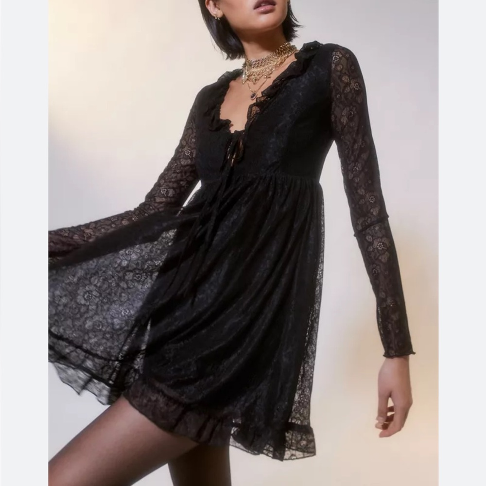 Urban Outfitters black lace dress goth Wednesday adams size Small